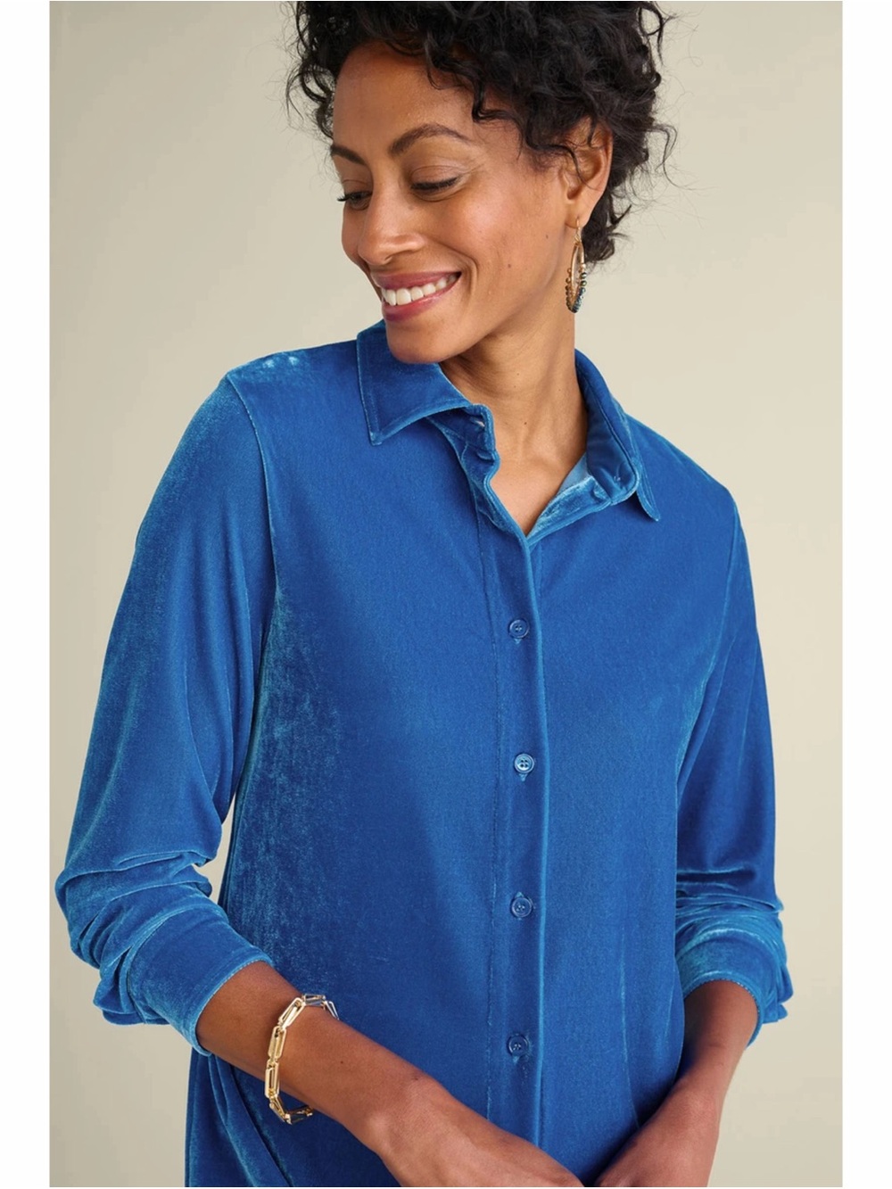 Soft Surroundings Boyfriend Blue Velvet Tunic Shirt - Picture 3 of 10